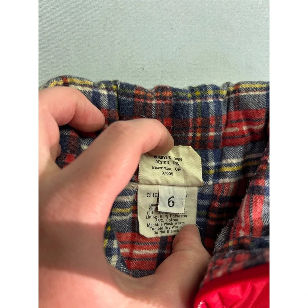 Vintage Cheryl's Own Design Kids Red Puffer Vest Plaid Lined Size 6